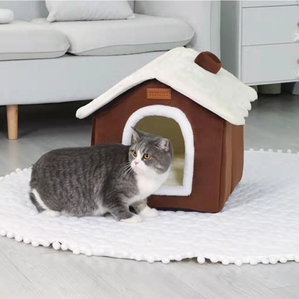 Christmas Cat Tent Cat Bed Cave(Coffee, L (20.5 X 17 X 19.7 Inch))