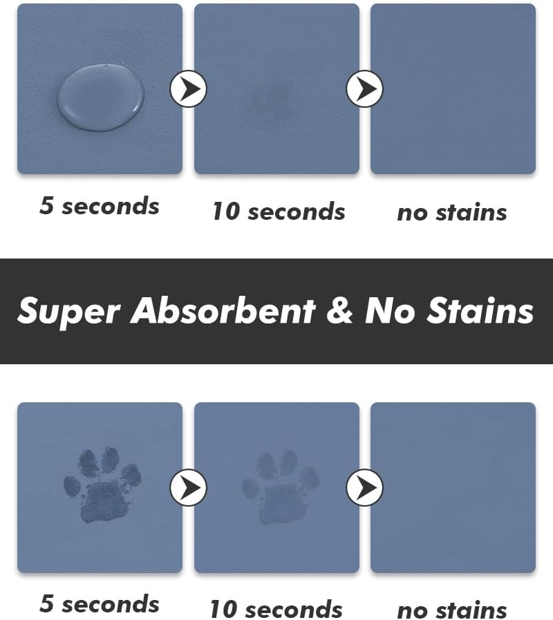 MontVoo Absorbent Dog Food Mat-Dog Mat for Food and Water Bowl | Quick Dry Pet Dish Mat, No Stains & Easy Clean Cat Rug for Messy Drinkers Cat Accessories Pet Supplies, 12"x19", Blue