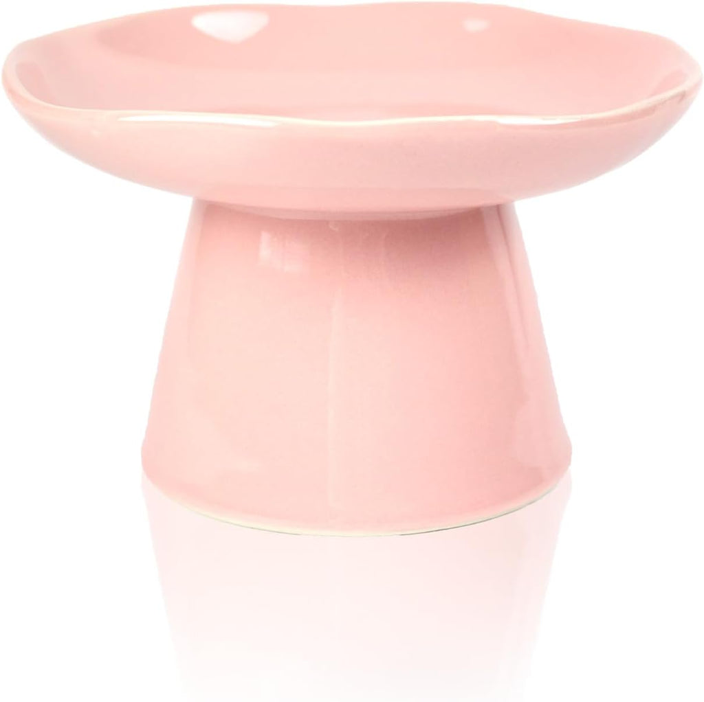 Extra Wide 6.1" Raised Cat Food Bowl, Shallow Ceramic Elevated Cat Feeder, Anti Vomiting, Stress Free, Whisker Fatigue, Pet Food or Water Bowl, Pink