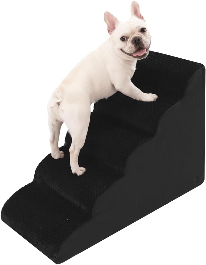 Oiilores Dog Stairs for Medium Dogs 22" H, 5-Step Dog Steps Ramp for High Beds and Couch with Anti-Slip Washable Cover and Durable High Density Foam, Black