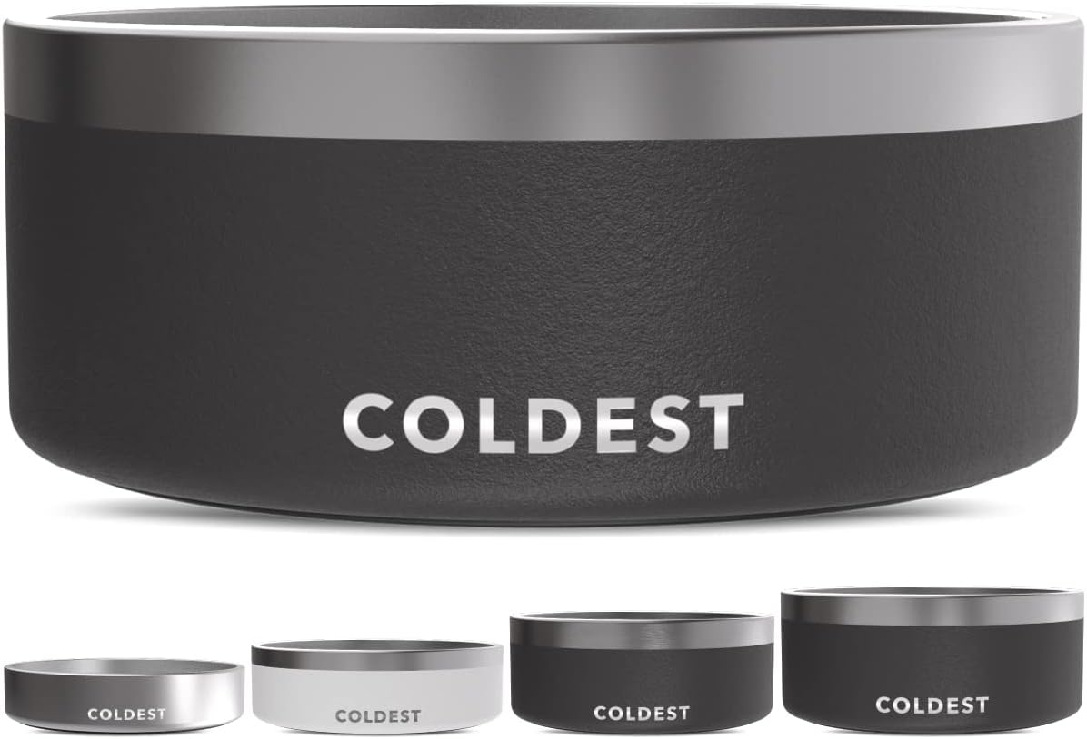 Coldest Dog Bowl - Anti Rust Metal, Non Slip, 3 Layers Insulated Stainless Steel Dog Bowls - Spill Proof & Heavy Duty - Water Bowl for Dogs, Cats & Pets, Dish Washer Safe (100 oz, Stealth Black) 