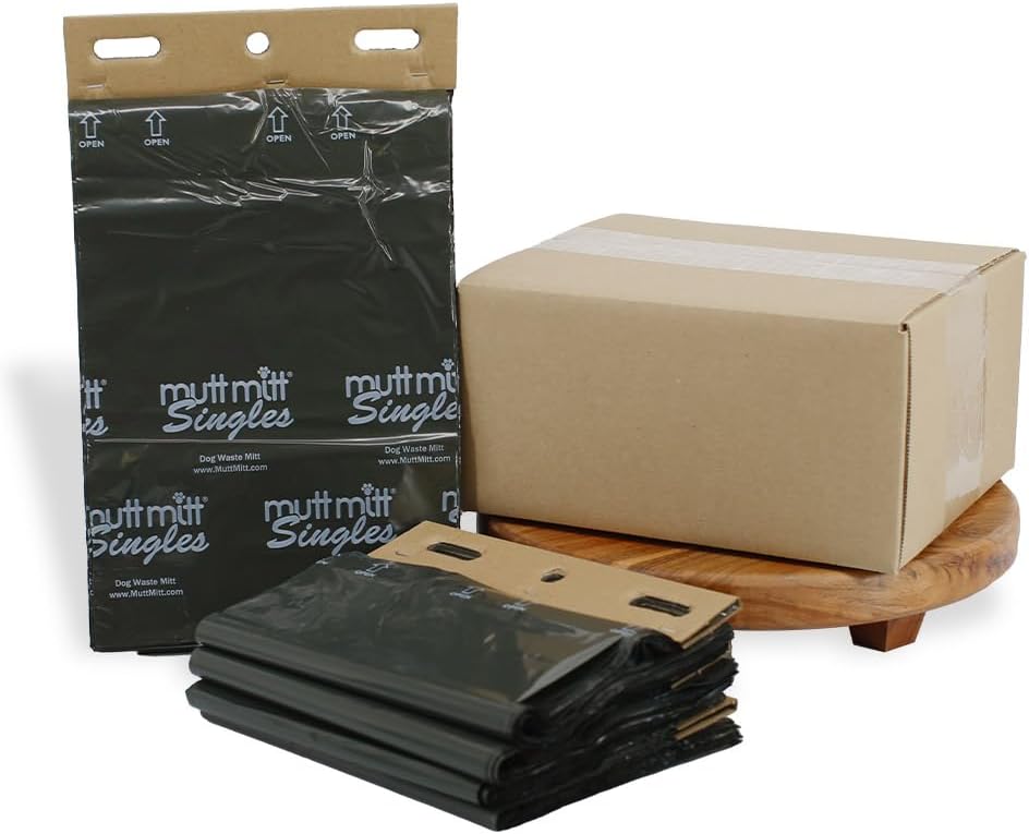 Mutt Mitt® Singles Dog Waste Station Header Bags, 500 Count | Same trusted Mutt Mitt® station bags, 500-count refill on 5 headers, thick gusseted single-ply bags for easy pickup