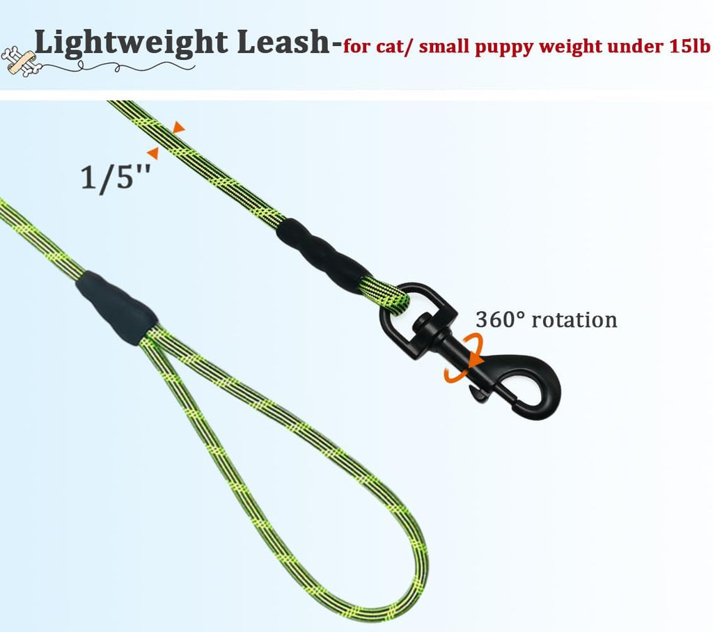 WYuZe 1/5" Reflective XS Rope Dog Leash 15FT for Small Dogs Cat up to 15lbs