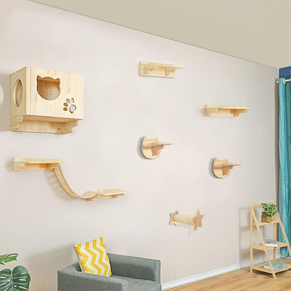 La La Pet Modern Cat Shelves & Perches - Wall Mounted Cat Climbing Tree with 9 Steps & Ladder, Activity Center & Lounger