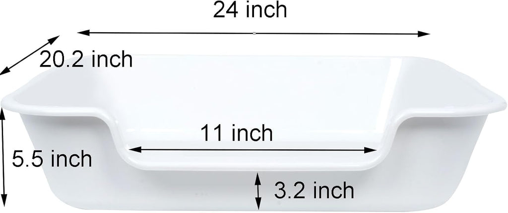 Extra Large Low Entry ABS Cat Litter Box, White, 24" L x 20" W, 2 Pack | Durable low entry litter box, non-stick, odor-free, ideal for seniors, kittens, rabbits, large cats and multi-pet homes.