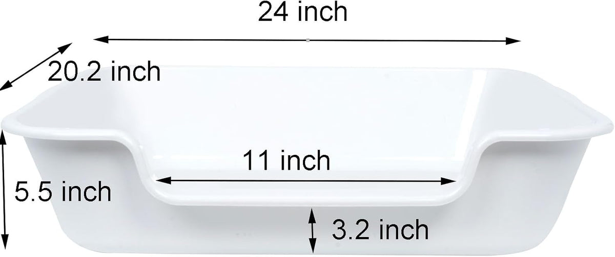 Extra Large Low Entry ABS Cat Litter Box, White, 24" L x 20" W, 2 Pack | Durable low entry litter box, non-stick, odor-free, ideal for seniors, kittens, rabbits, large cats and multi-pet homes.