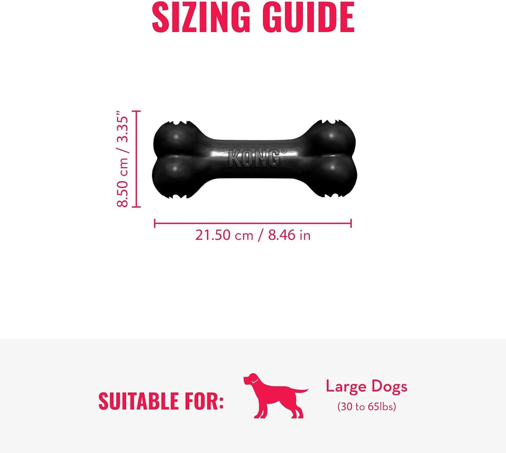 KONG Extreme Goodie Bone, Durable Natural Rubber, Black, for Large Dogs | Made from KONG's Most Durable Natural Rubber for Power Chewers, with Goodie Gripper Ends That Hold Treats
