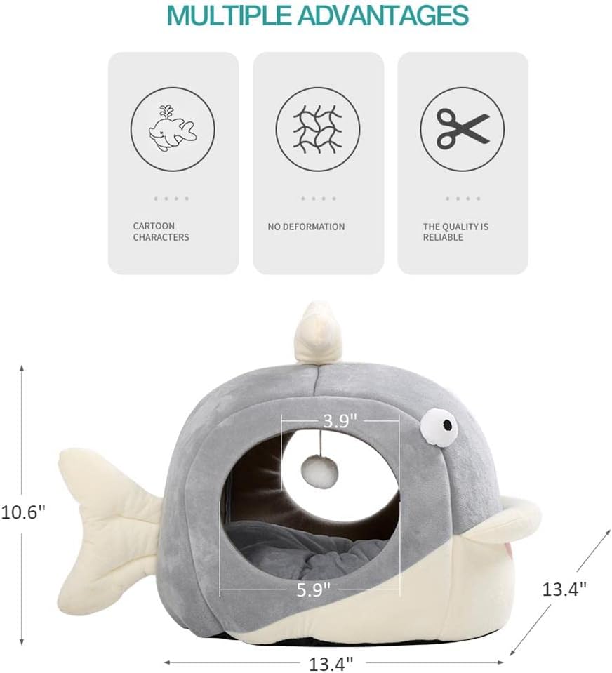Lcybem Cat Beds for Indoor Cats - Cat Bed Cave with Removable Washable Cushioned Pillow, Soft Plush Premium Cotton No Deformation Pet Bed, Roomy Dolphin cat House Design, Multiple Sizes