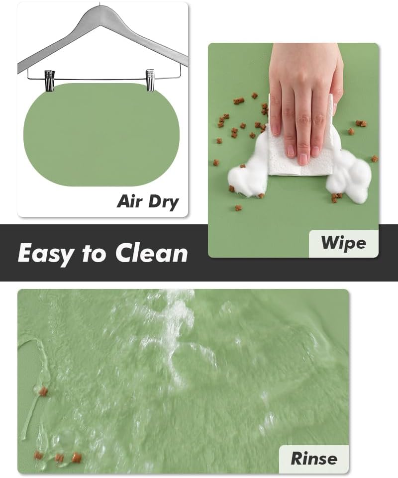 MontVoo Absorbent Dog Food Mat-Dog Mat for Food and Water Bowl | Quick Dry Pet Dish Mat, No Stains & Easy Clean Cat Rug for Messy Drinkers Cat Accessories Pet Supplies, 12"x19", Green