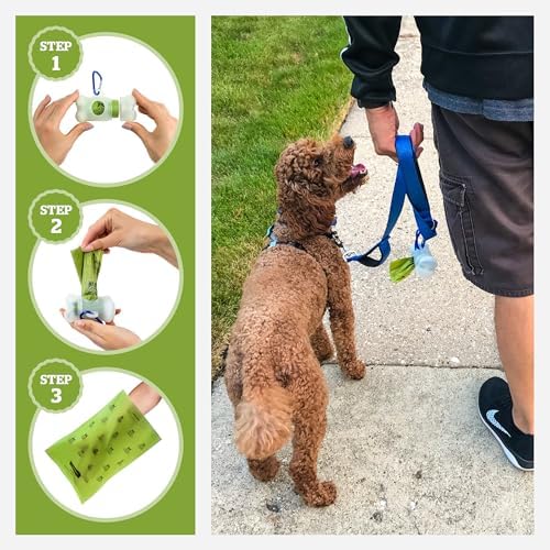 Pogi's Dog Poop Bag Dispenser with Metal Carabiner Clip - Includes 15 Pogi's Poop Bags for Dogs (Pack of 3)