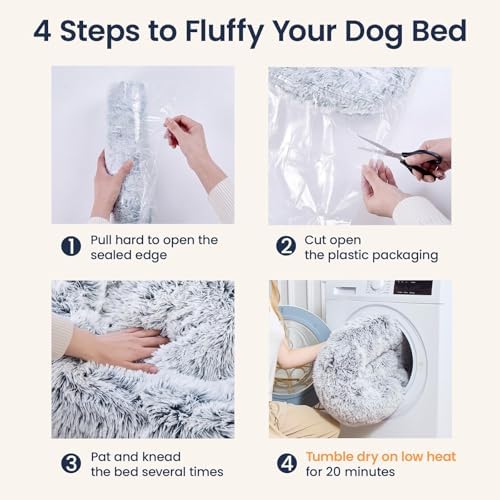 JOLLYVOGUE Small Dog Bed, Calming Dog Beds for Small Dogs & Indoor Cats - 20 Inches Donut Washable Cat Bed for Kittens & Puppies, Round Fluffy Plush Faux Fur Pet Beds(Smoke Grey) (Pack of 2)