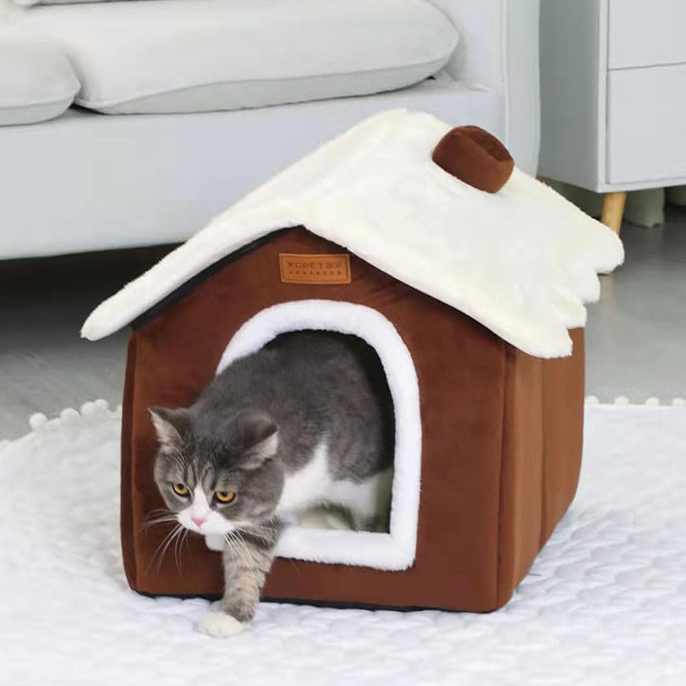 Christmas Cat Tent Cat Bed Cave(Coffee, S(15.7 X 12.6 X 13.8 Inch))