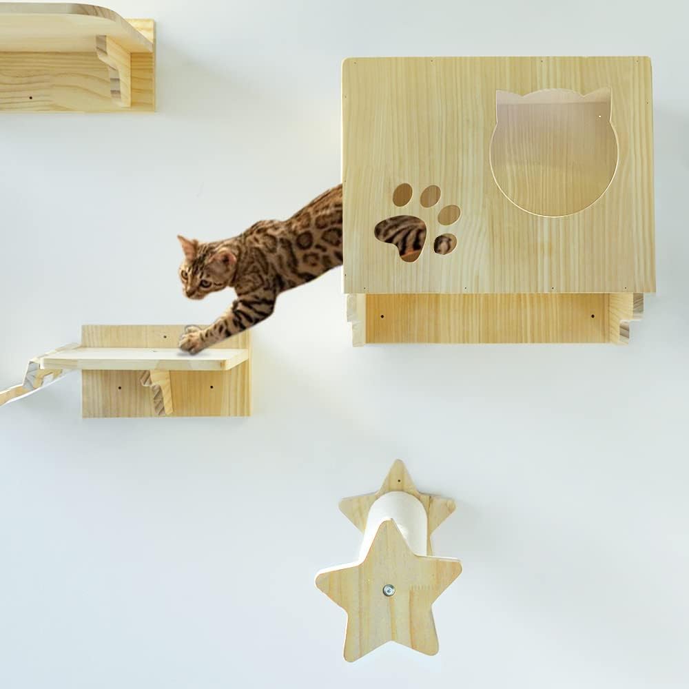 La La Pet Modern Cat Shelves & Perches - Wall Mounted Cat Climbing Tree with 9 Steps & Ladder, Activity Center & Lounger