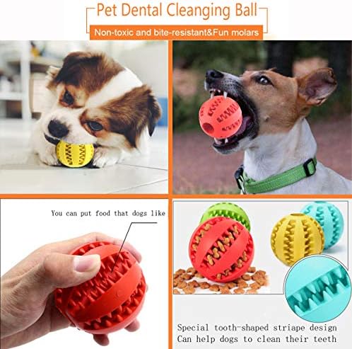 Sunglow 2 Pack Dog Toy Ball，Nontoxic Bite Resistant Teething Toys Balls for Small/Medium/Large Dog and Puppy Cat, Dog Pet Food Treat Feeder Chew Tooth Cleaning Ball Exercise Game IQ Training Ball