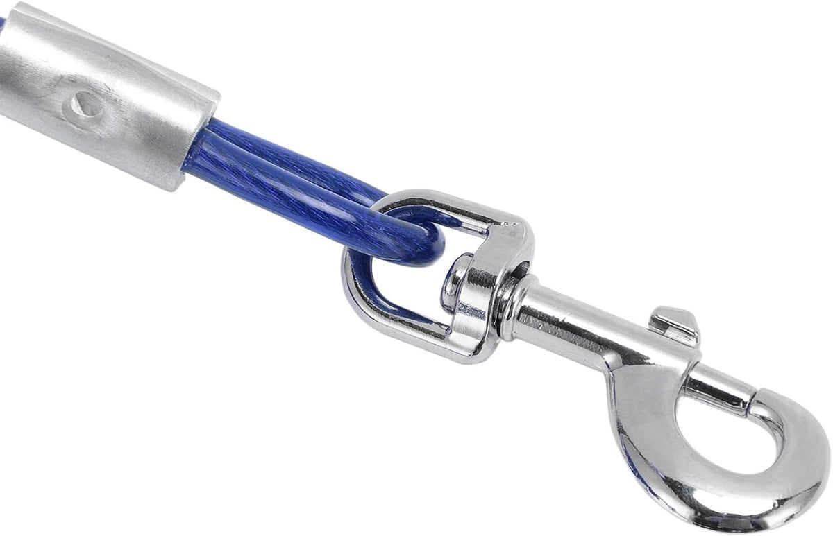 12 Foot Pet Coiled Tie Out Cable - Blue - Retracts Easily and Quickly to Avoid Tangles