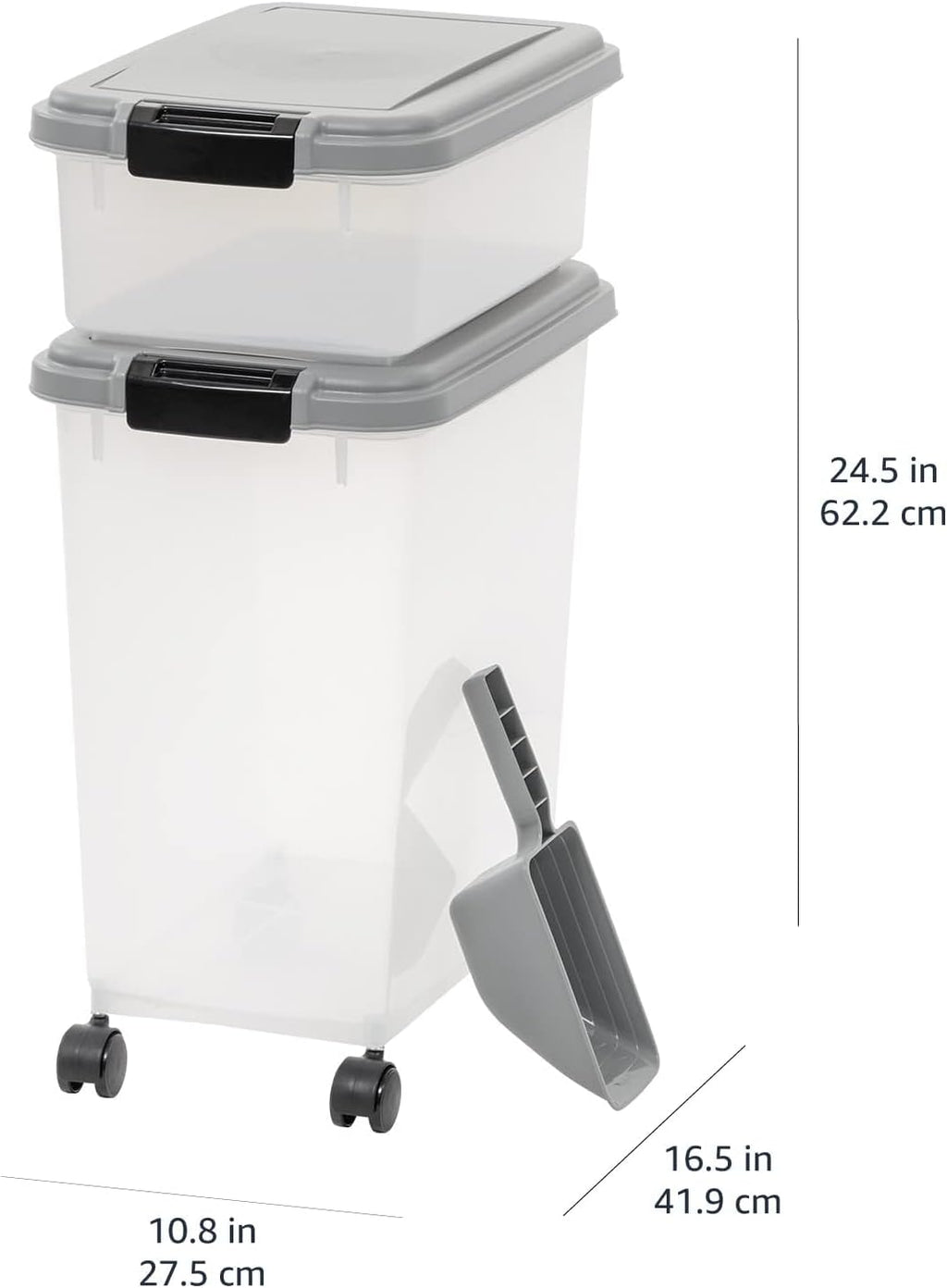 Amazon Basics 3-Piece Airtight Pet Food Storage Container Combo with Scoop, BPA Free, Removable Wheels, 33 QT + 12 QT 