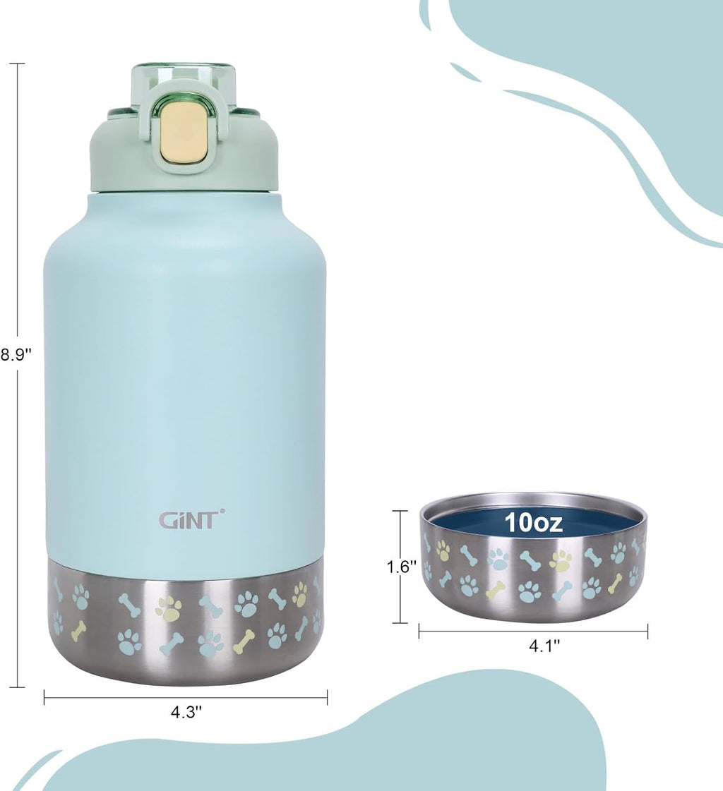 GiNT 37oz Insulated Dog Travel Water Bottle Dispenser with Carrying Case