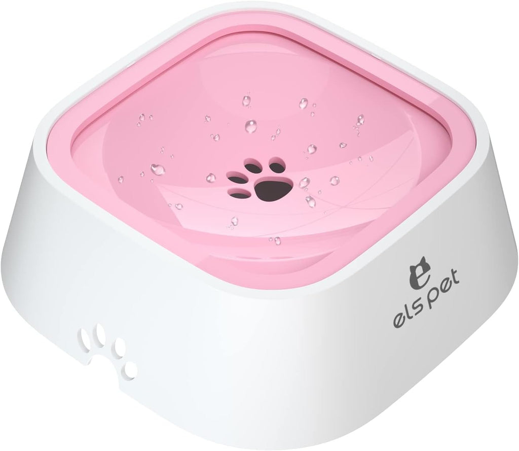 ELS PET Dog Water Bowl 1L, No Spill Travel, No Drip Slow Drink for Cats | Pink, No Spill Design, 35oz Capacity, Floating Disk, for Dogs, Cats, Crate and Car Travel, Dishwasher Safe, Slow Drinking