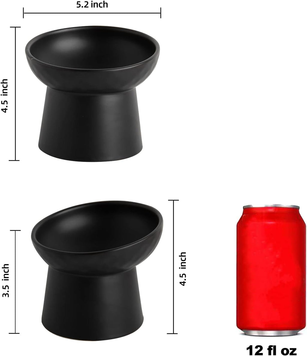 Elevated Cat Bowls, 15° Tilted Ceramic Raised Cat Food and Water Bowl Set, Whisker-Friendly Porcelain Pet Feeder Dishes for Indoor Cats and Small Dogs,Black,5.2 Inch,1 Pack 
