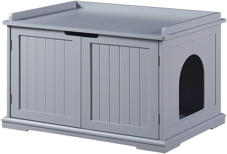 unipaws Cat Litter Box Enclosure Furniture, Hidden Litter Box Cover