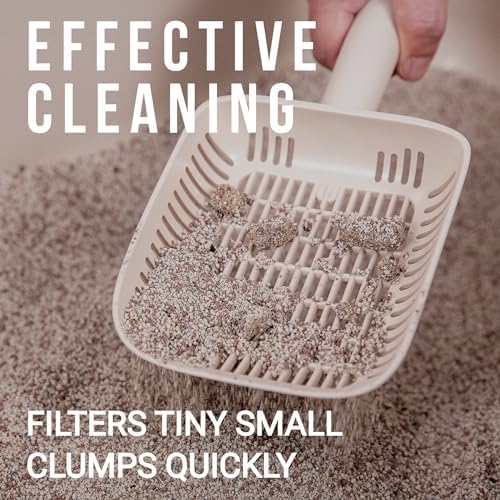 TypeC Cat Litter Scoop - Small Holes (0.11in) Big Size Scooper - Long Handle & Easy Cleaning - Hanger for Litter Box