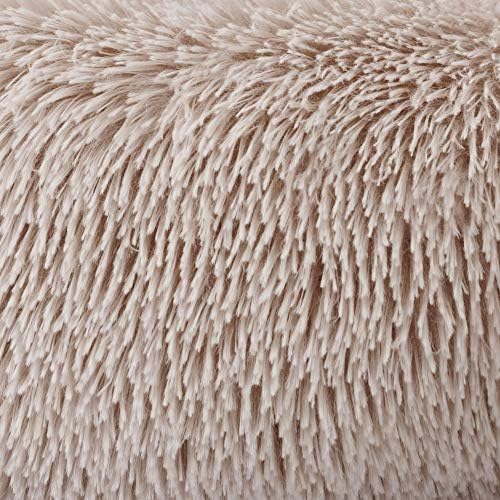 Love's cabin Calming Cat Bed for Indoor Cats, Anti-Anxiety Donut Round Dog Bed,Fluffy Faux Fur Washable Pet Bed for Small Medium Dogs and Cats, Taupe, 24in