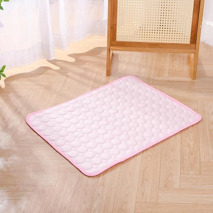 Pet Cooling Mat, ICY nap Dog mat, Portable Washable Ice Silk Cooling Pad for Dogs Cats, Breathable Foldable Mat for Large Small Dogs, Summer Cool Mat for Kennel Floor Car Sofa(Pink,Large)