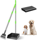TOOGE Larger Dog Pooper Scooper for Large Dogs Long Handle Stainless Metal | Tray and Rake Set for Large Medium Small Dogs Heavy Duty (Green) (Extra Large)