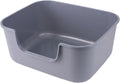 Large Cat Litter Box with High Sides,Cat Boxes for Indoor Cats,Cat Litter Pan for Kitty,Litter Box with Low Entry,Easy to Clean,Anti-Splashing (Grey-Long Side Entry)