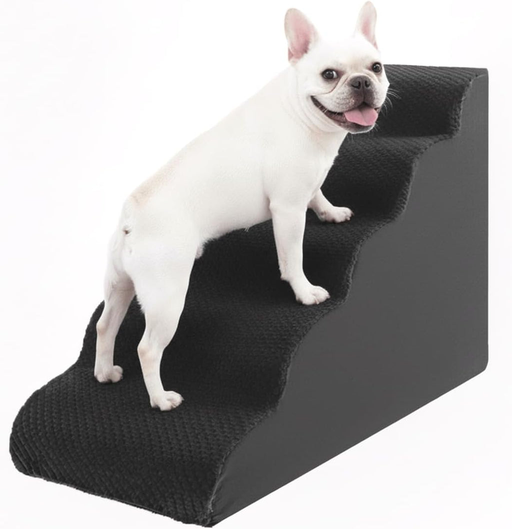 Oiilores Dog Stairs for Medium Dogs 22" H, 5-Step Dog Steps Ramp for High Beds and Couch with Anti-Slip Washable Cover and Durable High Density Foam, Grey