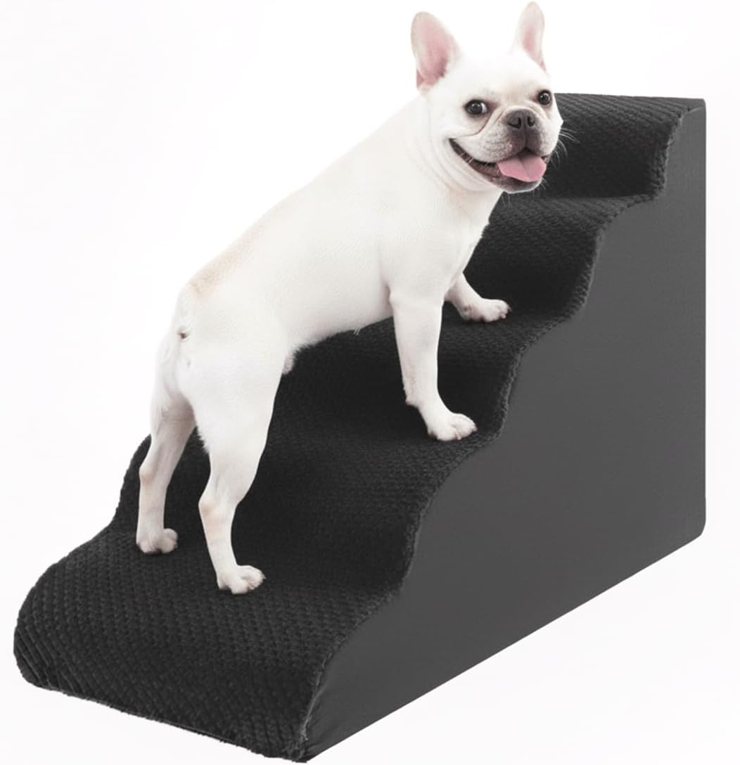 Oiilores Dog Stairs for Medium Dogs 22" H, 5-Step Dog Steps Ramp for High Beds and Couch with Anti-Slip Washable Cover and Durable High Density Foam, Grey