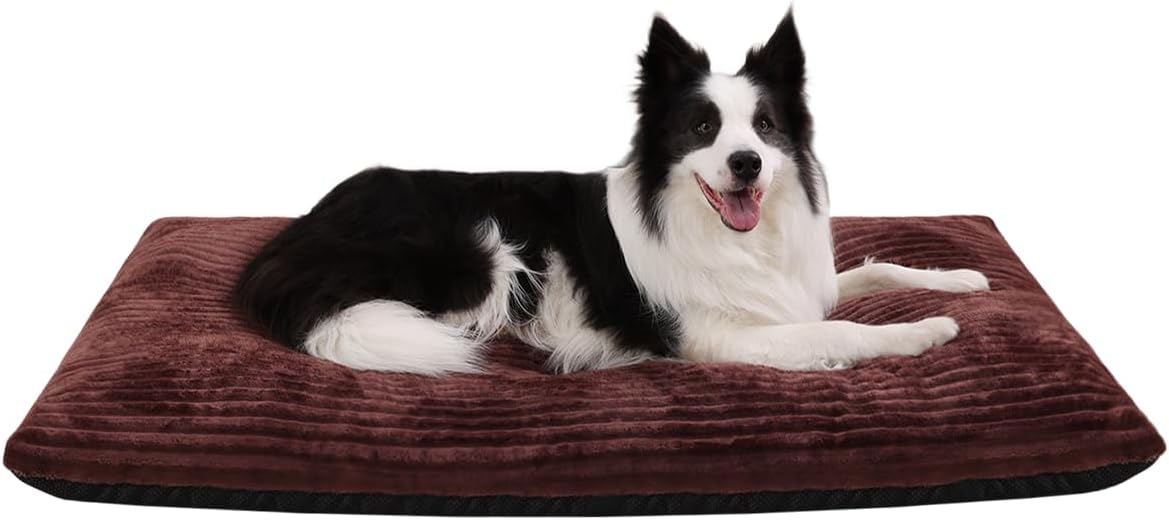 KSIIA Washable Dog Crate Bed Kennel Mat for Large Dogs,35 x 23 Inch, Brown