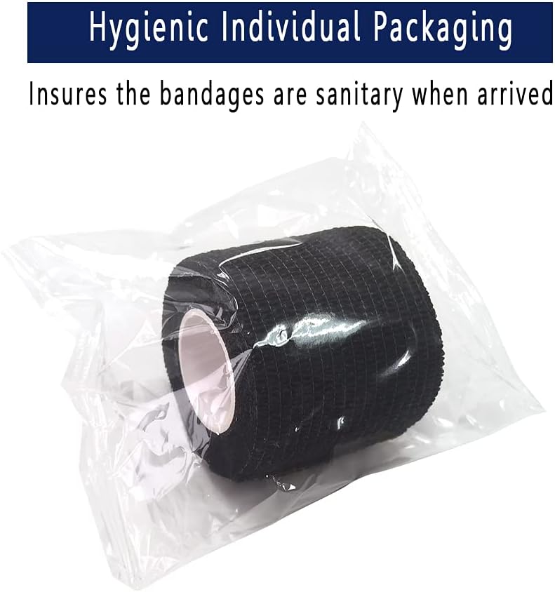[6 Pack-2" x5Yards] MINGYUE Self Adhesive Bandage Wrap,Athletic Tape,Sports Tape,Wrist and Ankle Wrap Tape,Cohesive Bandage for Vet Tape(Black)