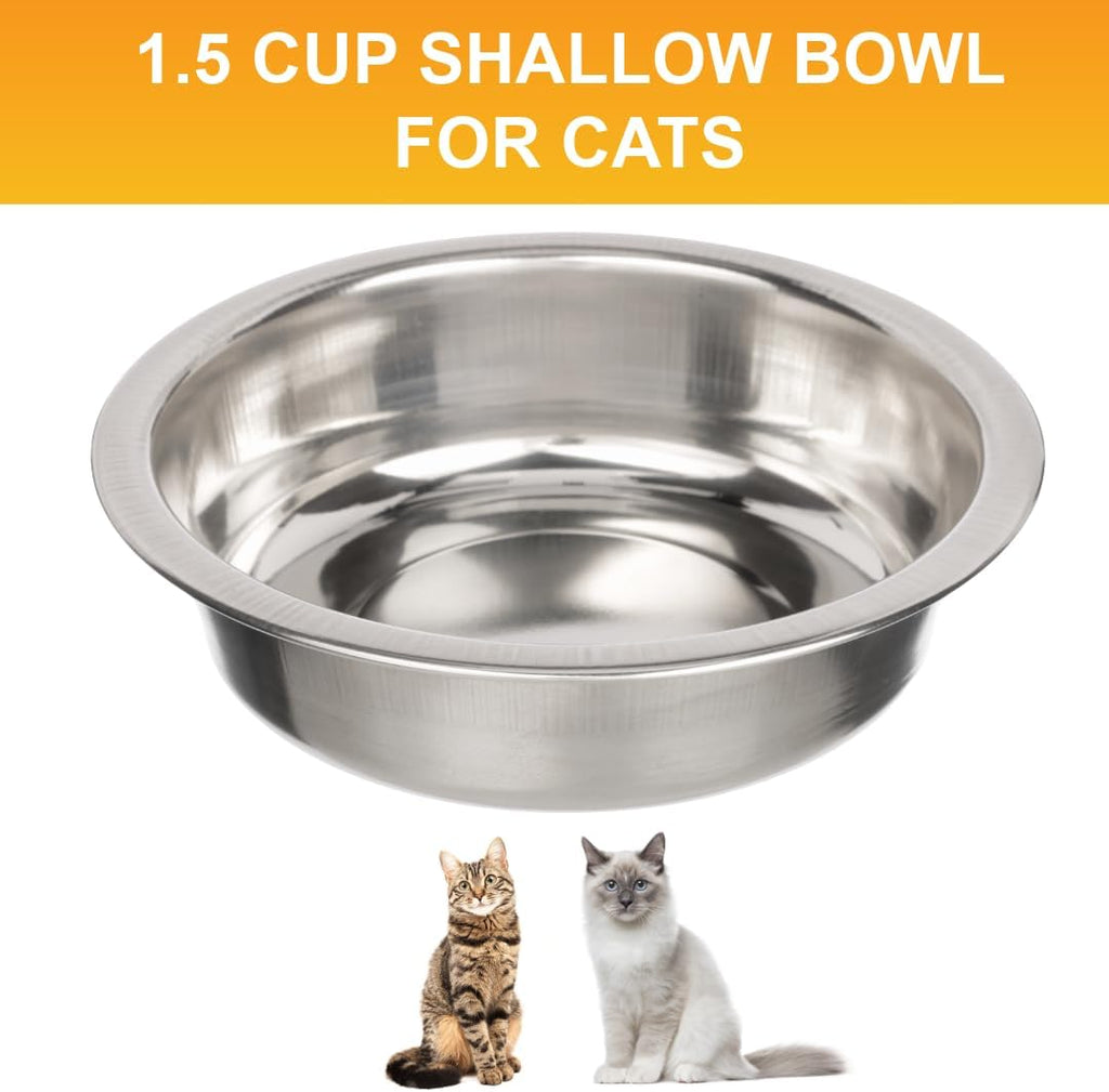 Neater Pet Brands 1.5 Cup (12 oz.) Shallow Stainless Steel Cat Bowls, Set of 2 Neater Feeder Replacement Bowls (Deluxe Model), Metal Cat Dishes for Food and Water, Whisker Friendly, Dishwasher Safe 