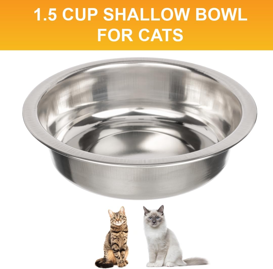 Neater Pet Brands 1.5 Cup (12 oz.) Shallow Stainless Steel Cat Bowls, Set of 2 Neater Feeder Replacement Bowls (Deluxe Model), Metal Cat Dishes for Food and Water, Whisker Friendly, Dishwasher Safe 