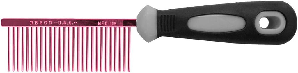Resco Professional Anti-Static Dog, Cat, Pet Comb for Grooming, Steel Pins, Medium Tooth Spacing, Candy Red
