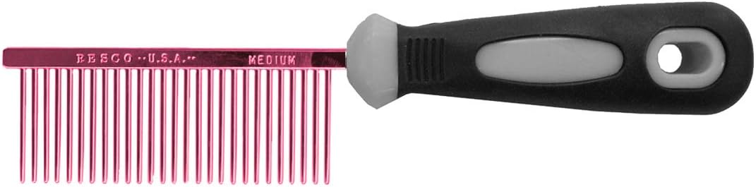 Resco Professional Anti-Static Dog, Cat, Pet Comb for Grooming, Steel Pins, Medium Tooth Spacing, Candy Red