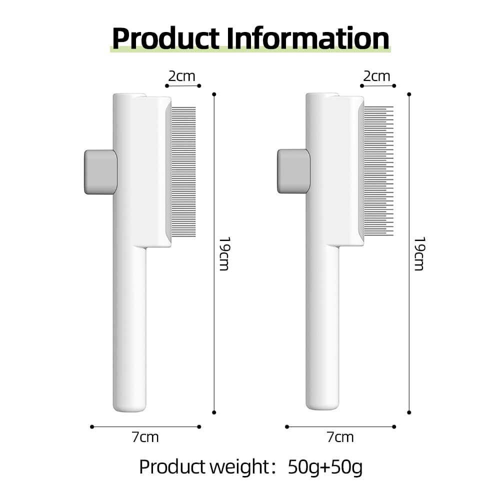 Marchul 2 Pack Self-Cleaning Pet Grooming Comb Set, Cat & Dog Flea Brush with One-Click Release Button, Stainless Steel Round Teeth Comb for Removing Tangles, Loose Fur and Shed Hair, White