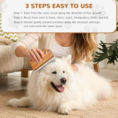 Pawaboo Deshedding Brush for Dogs&Cats, Wood Dog Hair Removal Comb, 5.1inch