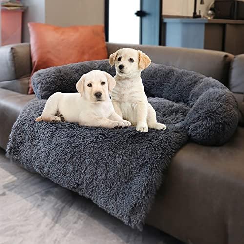 Calming Dogs/Cats Bed Mats, Dog Pad Washable Removable Couch Cover, Plush Long Fur Mat for Pets, Waterproof, Perfect for Small, Medium and Large Dogs and Cats (Navy Blue, 36"x31.5"x 5.0")