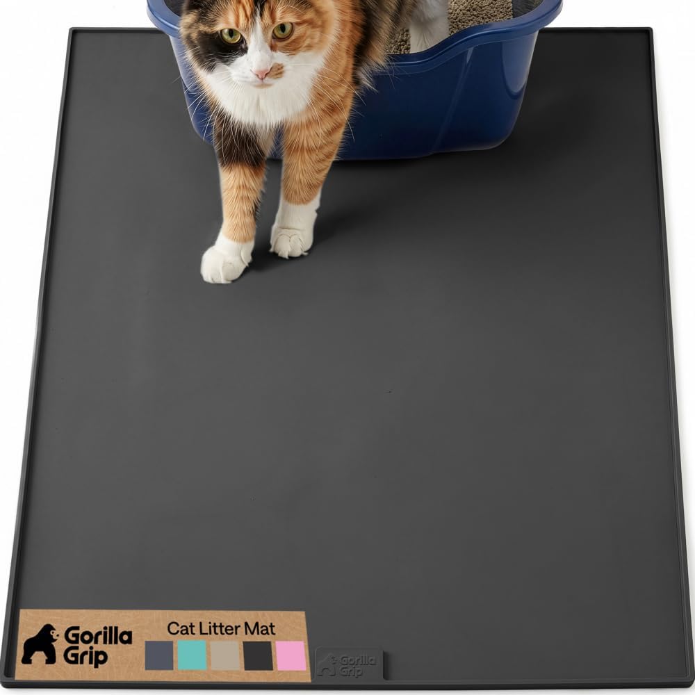 GORILLA GRIP Cat Litter Mat, Easy Clean Silicone Mats, 35x23 Black