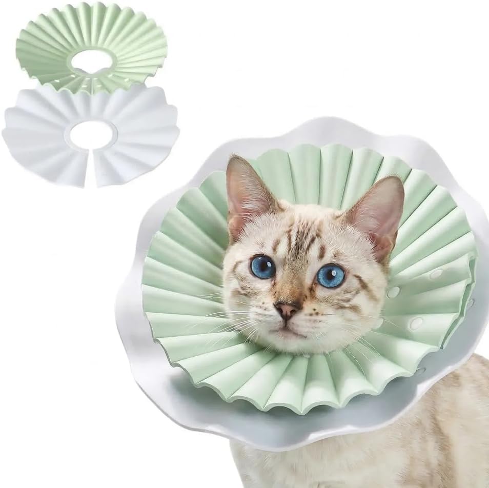 McGill’s Tail Cat Cone Collar Soft, Comfortable Cat Recovery Collar with Royal Ruffled Design, Adjustable Elizabethan Collar for Cats, Water-Resistant EVA Cat Cones After Surgery (Mint Green, M)
