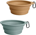 PetBonus 2-Pack Large Silicone Collapsible Dog Bowls, 34oz/1000ml BPA Free Portable Foldable Travel Bowl for Pet Cat, Food Water Feeding Dish for Camping with 2 Carabiners (Turquoise, Tan) | 34 Oz, Silicone, Foldable Expandable Cat Feeding Cup Dish, 2 ...