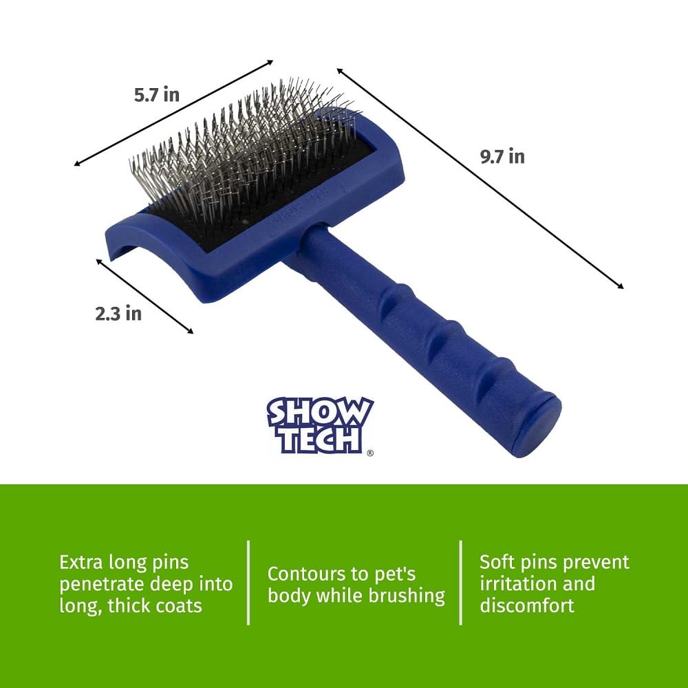 Show Tech Tuffer Than Tangles Slicker Brush for Dog Grooming with Long, Firm Pins, Medium Size, Perfect for Doodle Breeds, Angled Pins for Dematting, Remove Undercoat, Comfort Grip Handle