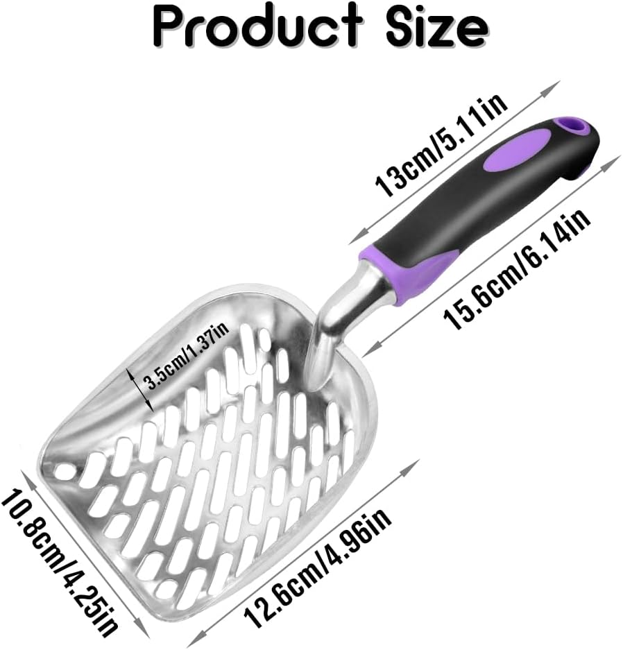 Cat Litter Scoop-Metal Litter Scooper-Kitty Metal Scooper-Long Handle | Kitten Scooper-Poop Sifting-Mesh Shovel-Aluminum Alloy Metal-Suitable for Cat Litter Box-Christmas Gift(Purple)