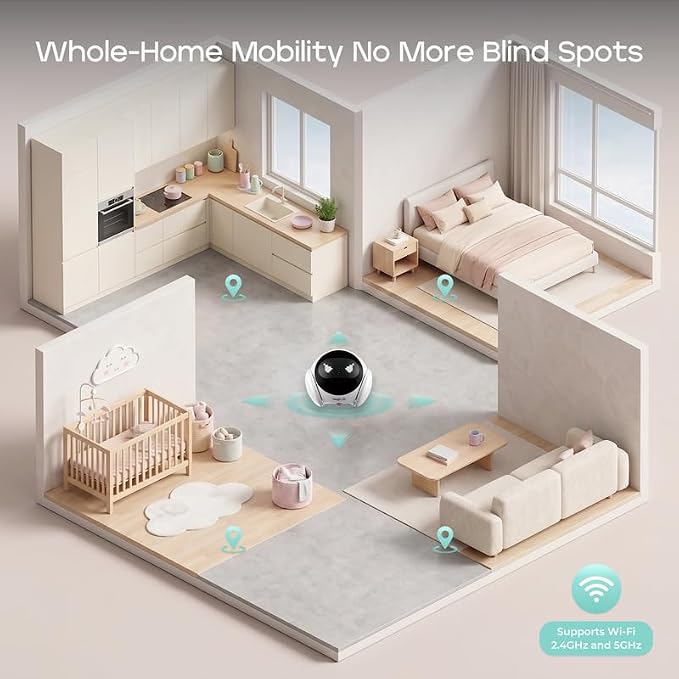 Mobile Pet Camera Robot, 1080P App-Controlled Home Camera for Dogs Cats
