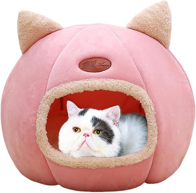 Cat Beds for Indoor Cats, Cozy Cat Cave Bed Dog House (Pink, XL-15.75in)