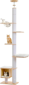PAWZ Road Floor to Ceiling Tall Cat Tree, 7.6-9.4ft Modern Wood Cat Tower
