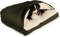 Snoozer Rectangle Cozy Cave Dog Bed, Hooded Dog Bed, Olive (M)