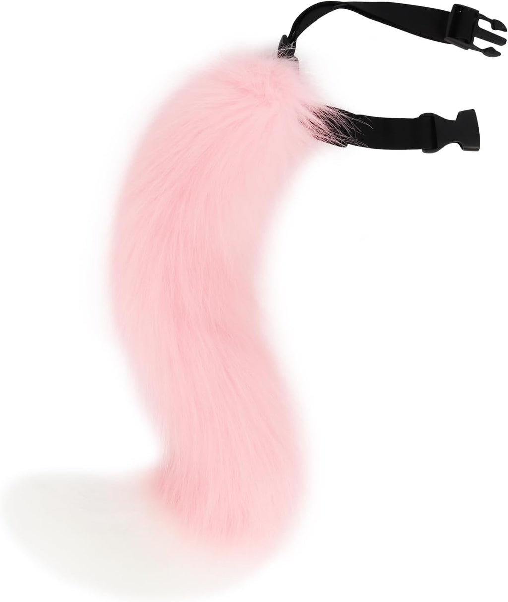 COSYEARS Animal Cat Wolf Fox Dog Faux Fur Tail for Halloween Party Cosplay Costume Accessories Pinkwhite